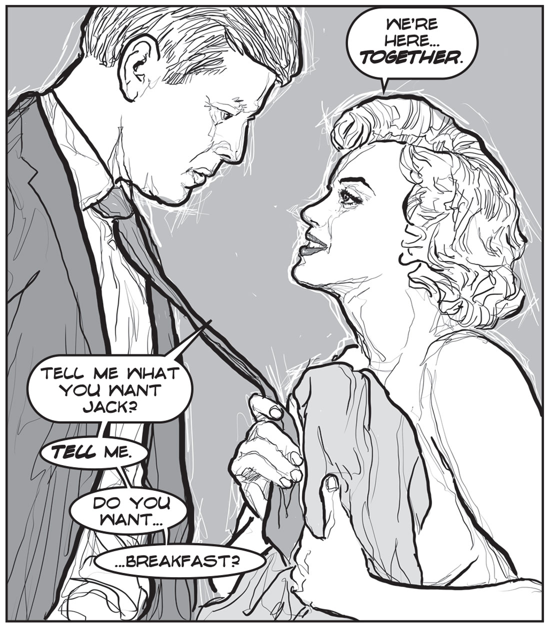 JFK and Marilyn Monroe comic illustration